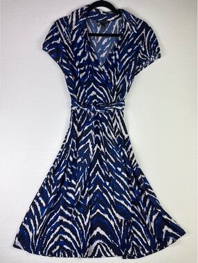 INC International Concepts Blue and Black Zebra Print Wrap Dress Size L
